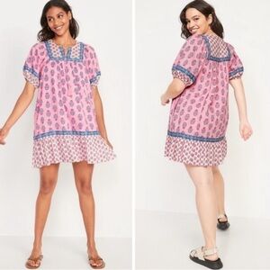 Old Navy Puff Sleeve Block Print Mini Dress